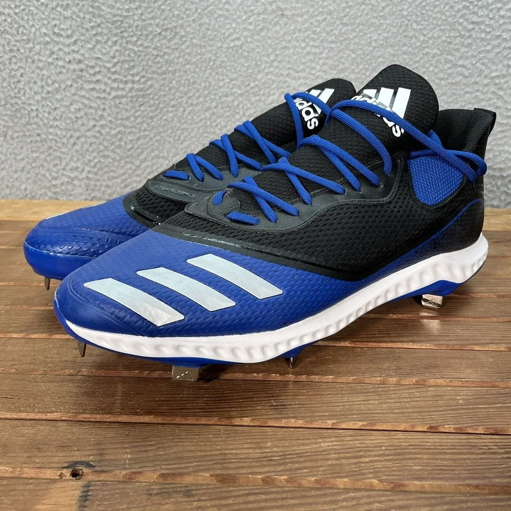 Adidas Baseball‎ Cleats Mens 16 Black Blue White Icon V Bounce Shoes Sports NEW
